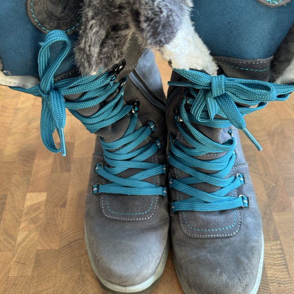 Santana Canada Marinda Womens 10 Grey Turquoise Tall Winter Boots Snow Casual - Picture 5 of 9